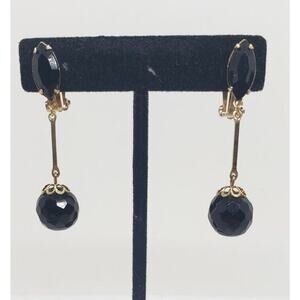 Vintage 60s long black glass classic Earrings LEWIS SEGAL Clip Ball Drop Dangle